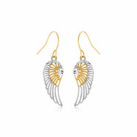 Two-Tone Wing Drop Earrings in 10K Gold - Forever in Harmony