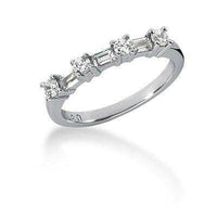 14k White Gold Seven Diamond Wedding Ring Band with Round and Baguette Diamonds - Forever in Harmony