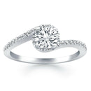 14k White Gold Bypass Swirl Diamond Halo Engagement Ring - Forever in Harmony