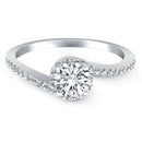 14k White Gold Bypass Swirl Diamond Halo Engagement Ring - Forever in Harmony