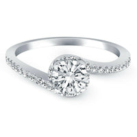 14k White Gold Bypass Swirl Diamond Halo Engagement Ring - Forever in Harmony