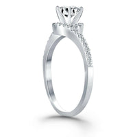 14k White Gold Bypass Swirl Diamond Halo Engagement Ring - Forever in Harmony