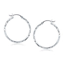 14k White Gold Diamond Cut Hoop Earrings(2x30mm) - Forever in Harmony