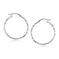 14k White Gold Diamond Cut Hoop Earrings(2x30mm) - Forever in Harmony