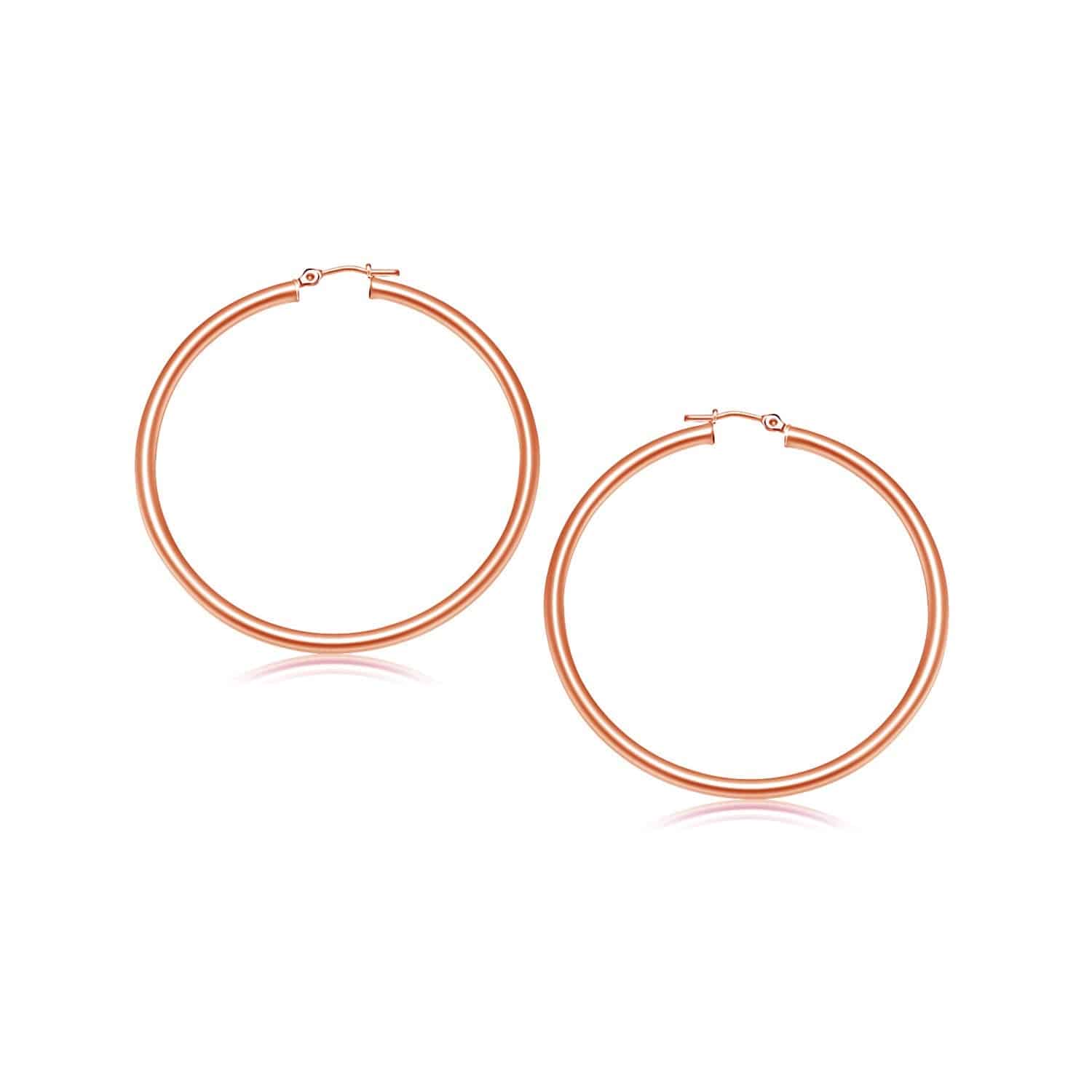 14k Rose Gold Polished Hoop Earrings (3x25mm) - Forever in Harmony