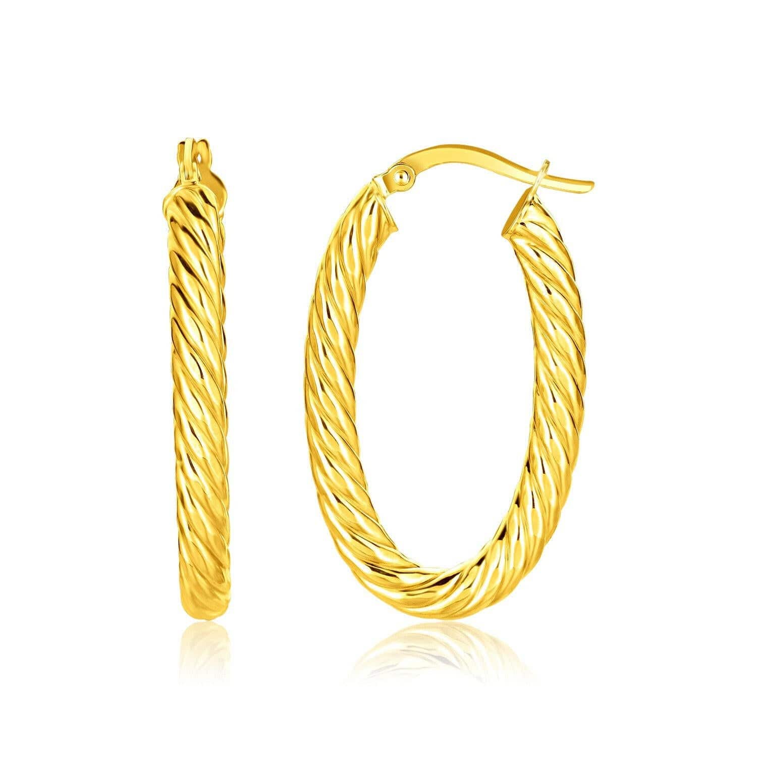 14k Yellow Gold Twisted Cable Oval Hoop Earrings |