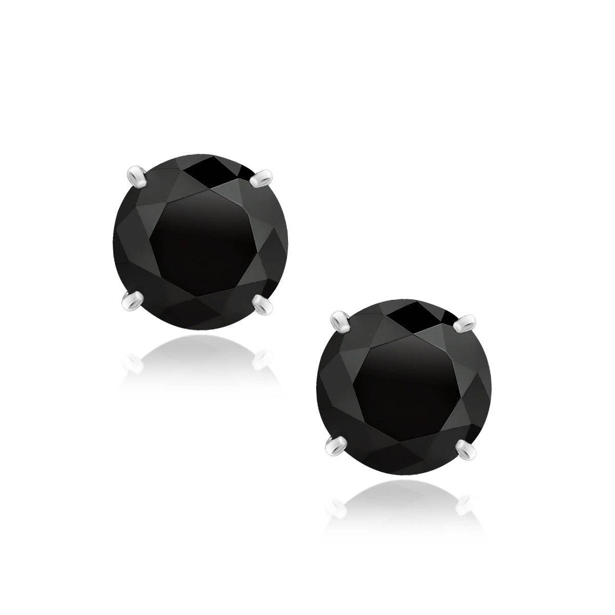 14k White Gold 8.0mm Round Black CZ Stud Earrings - Forever in Harmony