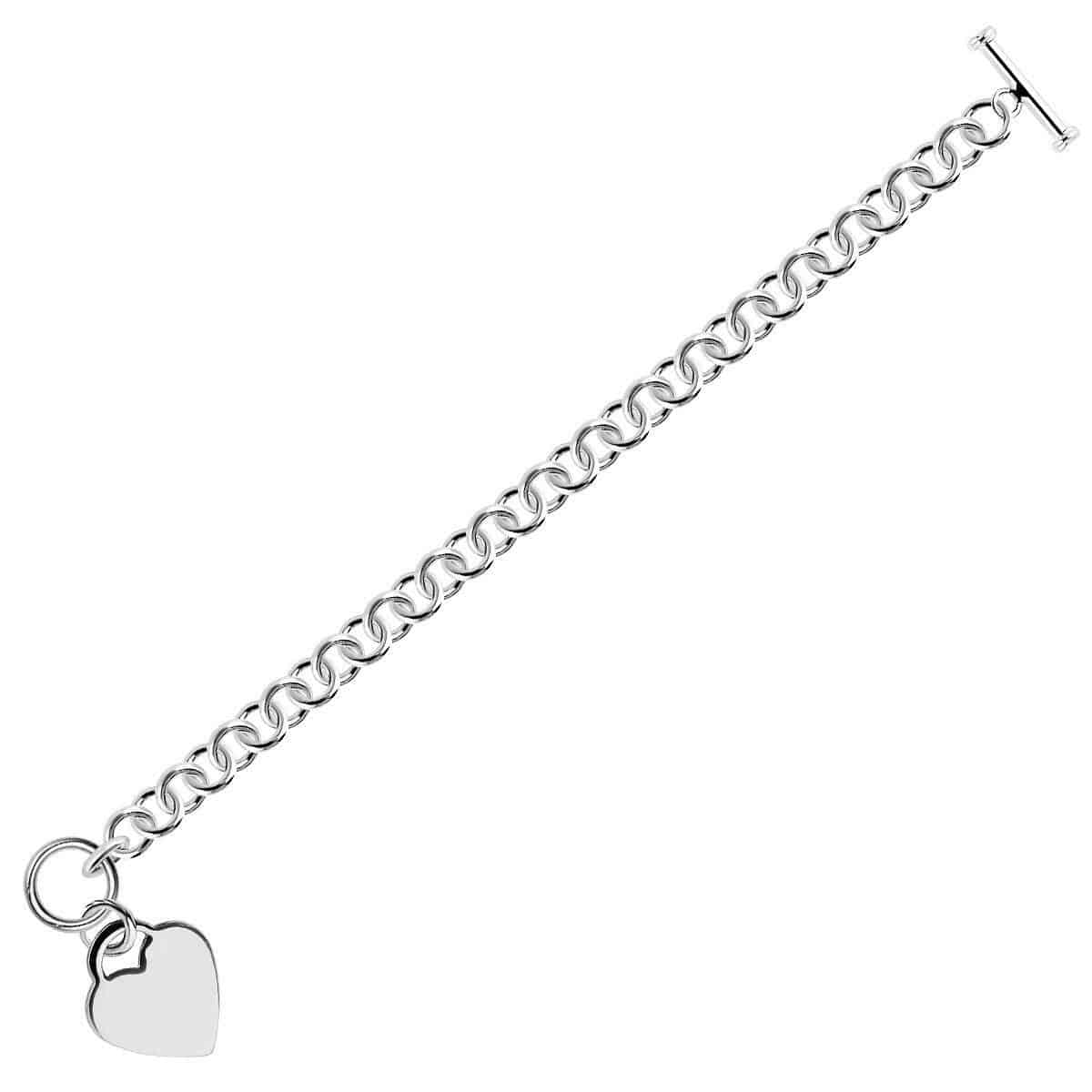 Sterling Silver Rhodium Plated Rolo Style Heart Charmed Chain Bracelet(7.95 mm) |