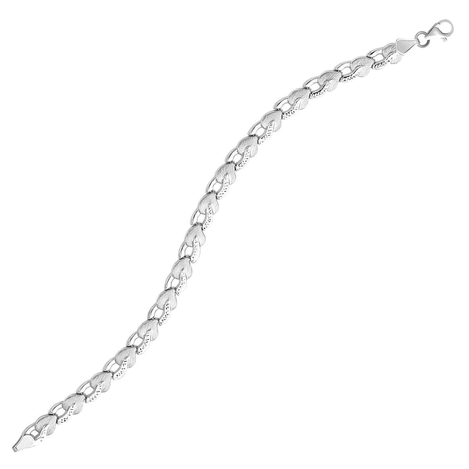 14k White Gold Heart Shape Textured Bracelet (6.35 mm) |