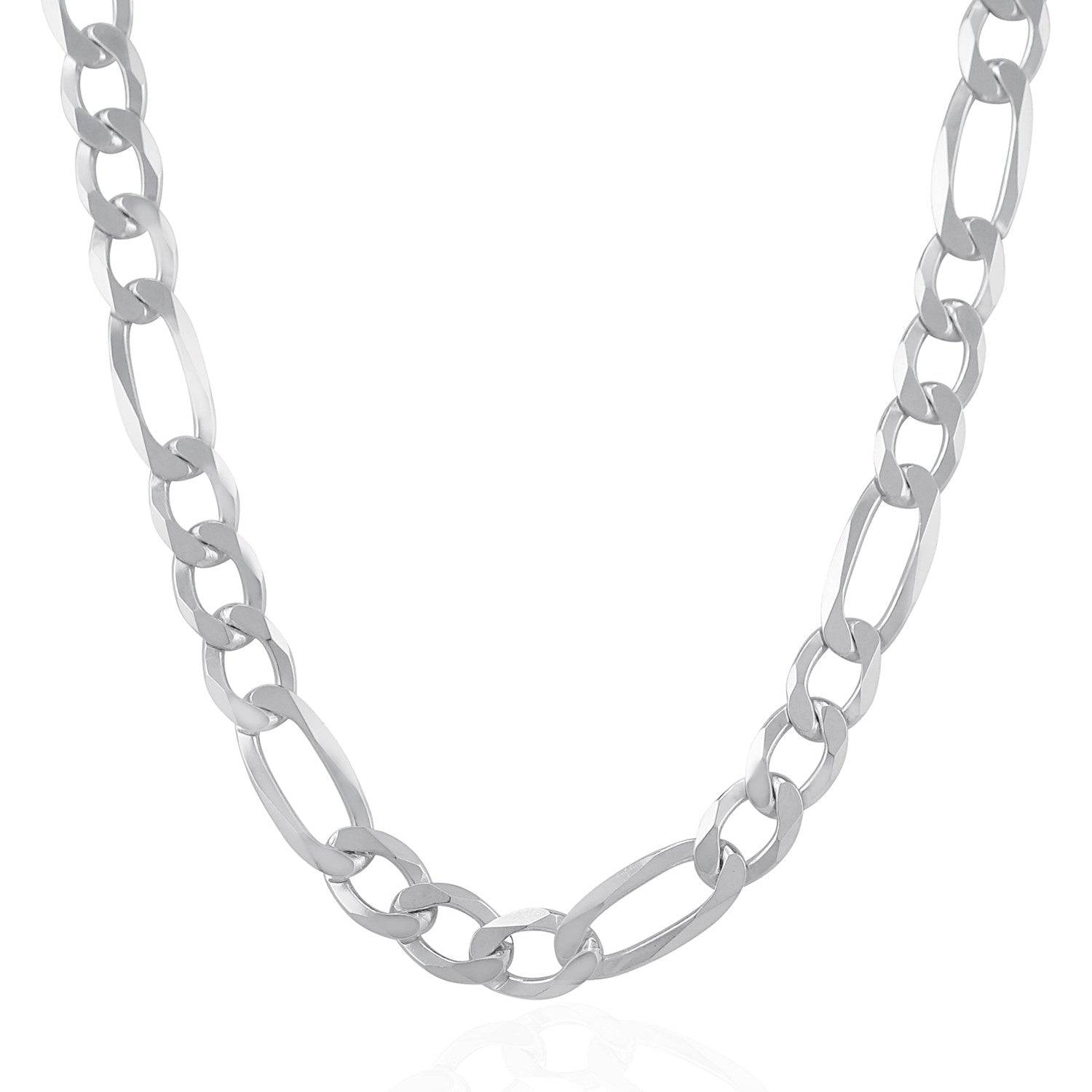 Rhodium Plated 8.8mm Sterling Silver Figaro Style Chain (8.80 mm) - Forever in Harmony