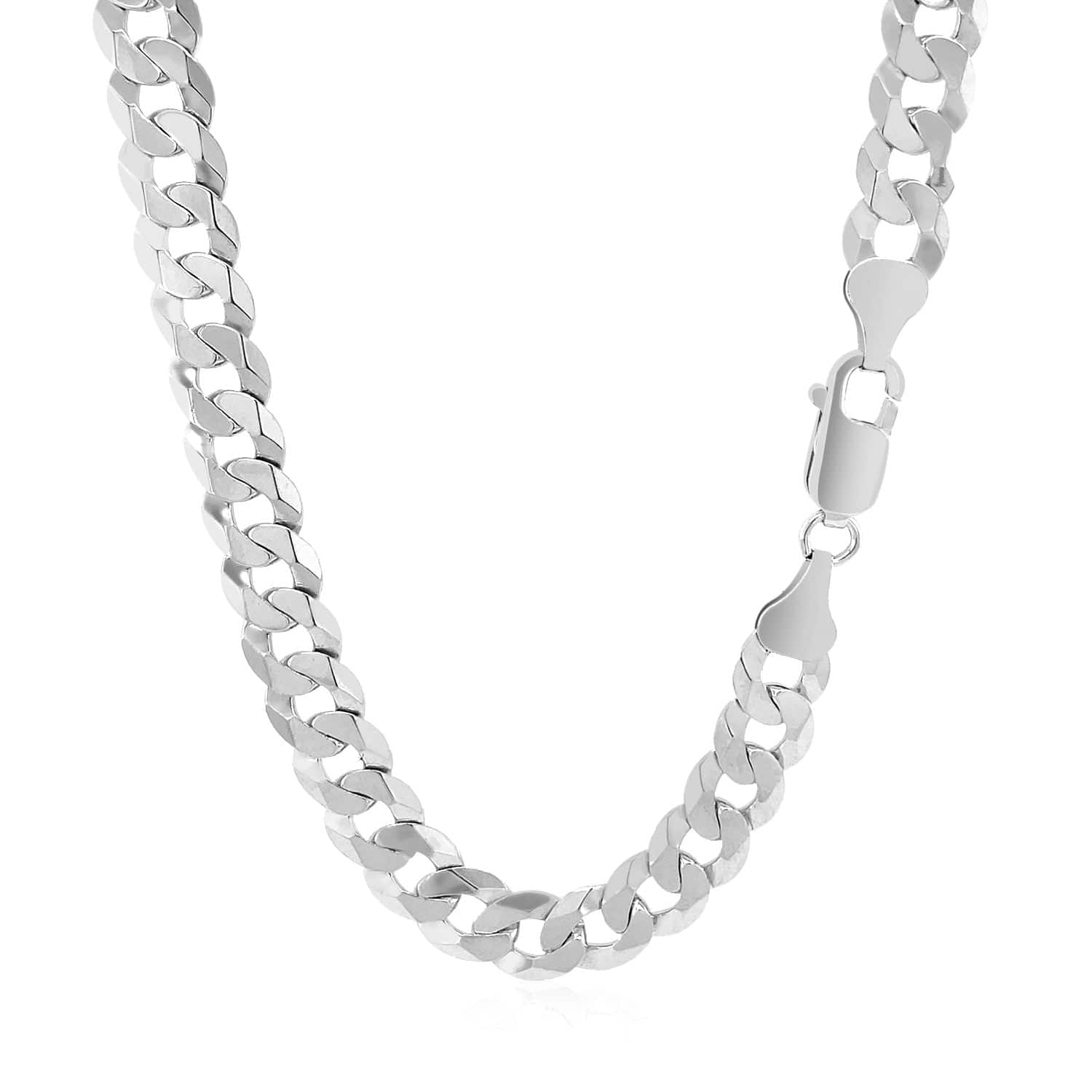 Rhodium Plated Sterling Silver Curb Style Chain (7.20 mm) - Forever in Harmony