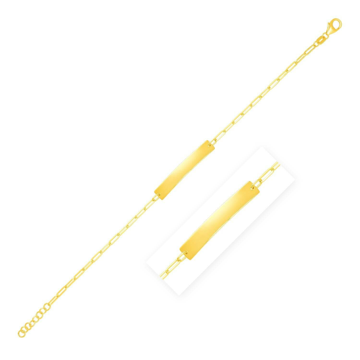 14k Yellow Gold 7 inch Paperclip Chain Bracelet with Bar (2.10 mm) |