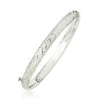 14k White Gold Diamond Carved Bangle (6.00 mm) | 7'' - Forever in Harmony