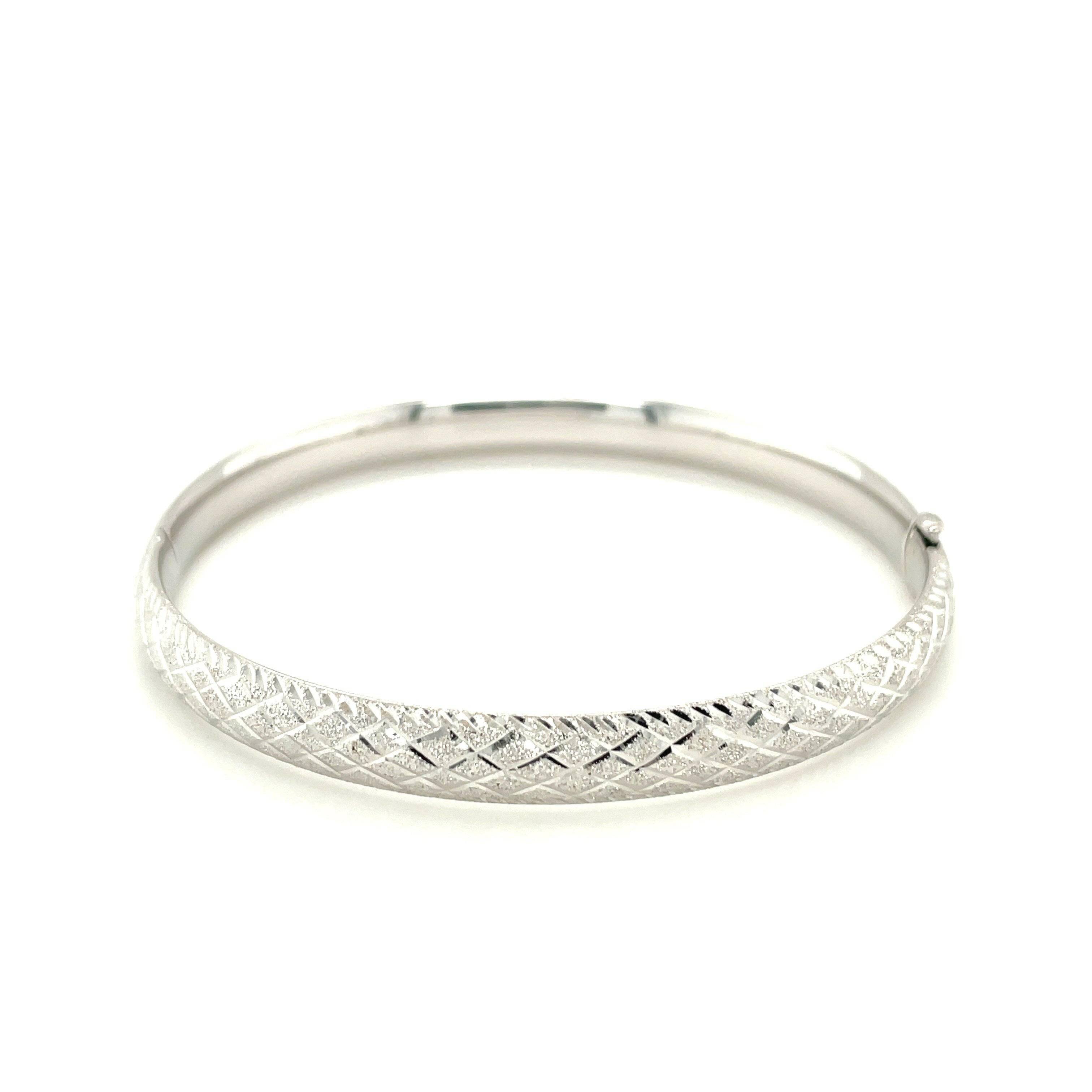 14k White Gold Diamond Carved Bangle (6.00 mm) | - Forever in Harmony