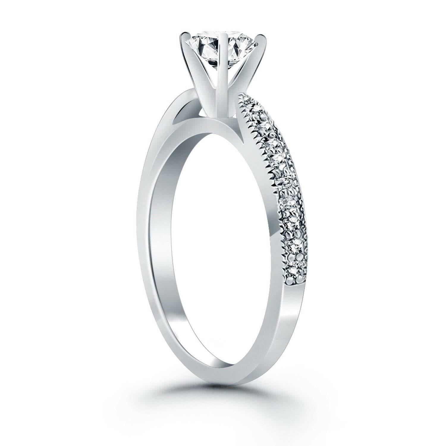 14k White Gold Diamond Pave Cathedral Engagement Ring - Forever in Harmony