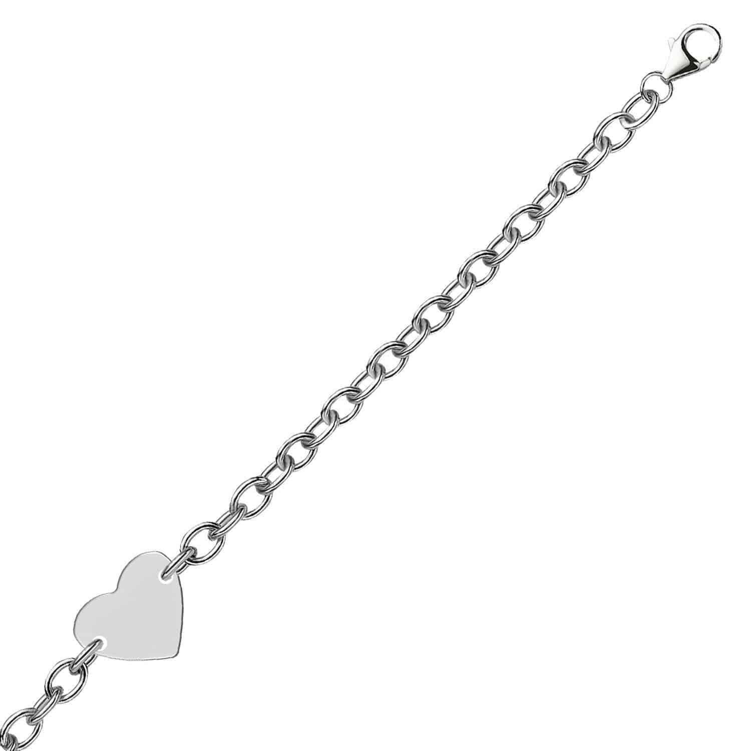 Sterling Silver Rhodium Plated Chain Bracelet with a Flat Heart Station(5.00 mm) |