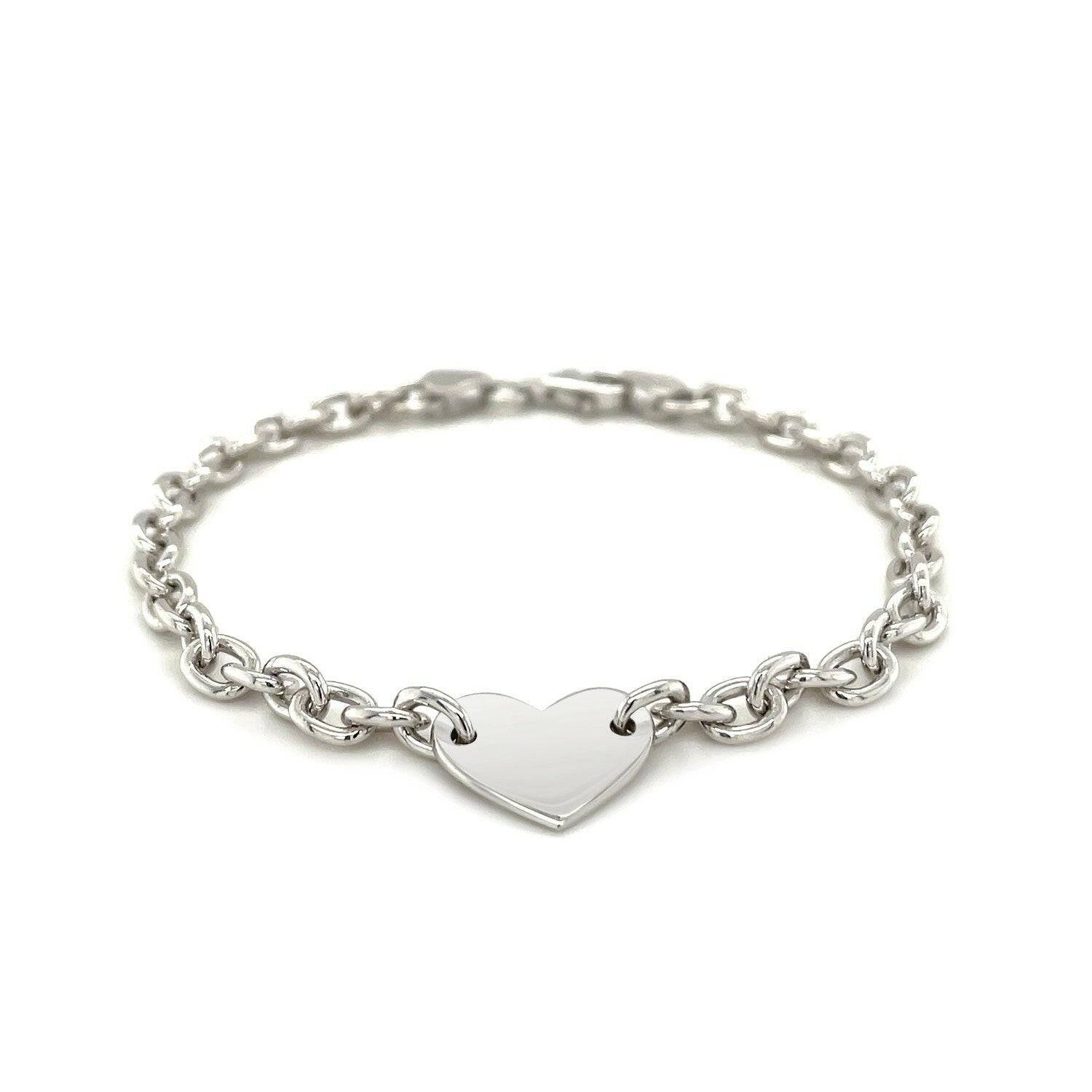 Sterling Silver Rhodium Plated Chain Bracelet with a Flat Heart Station(5.00 mm) |