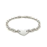 Sterling Silver Rhodium Plated Chain Bracelet with a Flat Heart Station(5.00 mm) | - Forever in Harmony