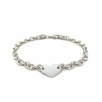 Sterling Silver Rhodium Plated Chain Bracelet with a Flat Heart Station(5.00 mm) | 7.25'' - Forever in Harmony