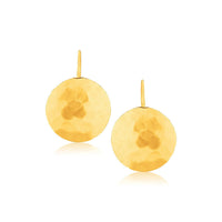 14k Yellow Gold Hammered Texture Disc Drop Earrings Medium - Forever in Harmony