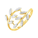 14k Two Tone Gold Crossover Ring with Textured Leaves(1.50 mm) | - Forever in Harmony