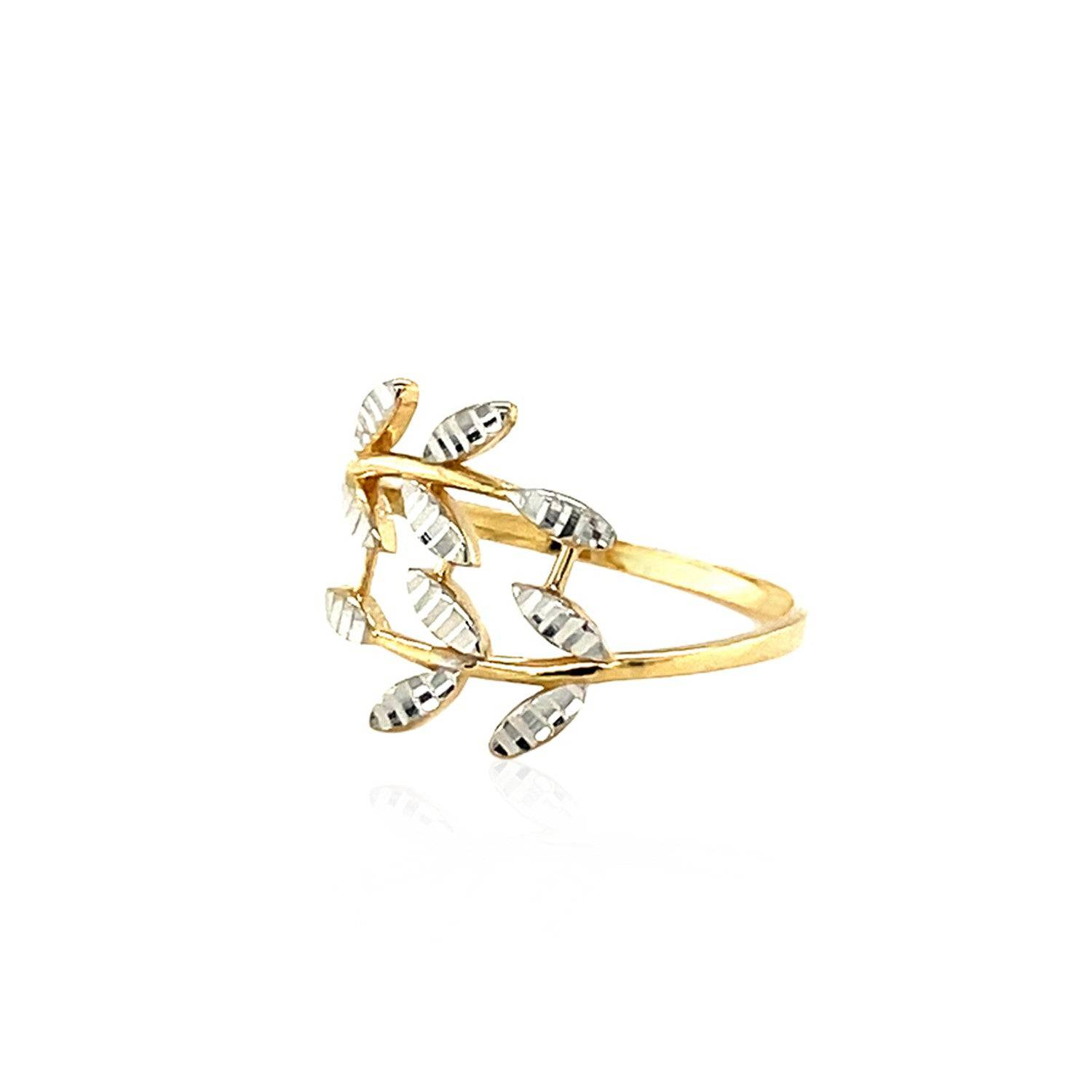 14k Two Tone Gold Crossover Ring with Textured Leaves(1.50 mm) | 7 - Forever in Harmony