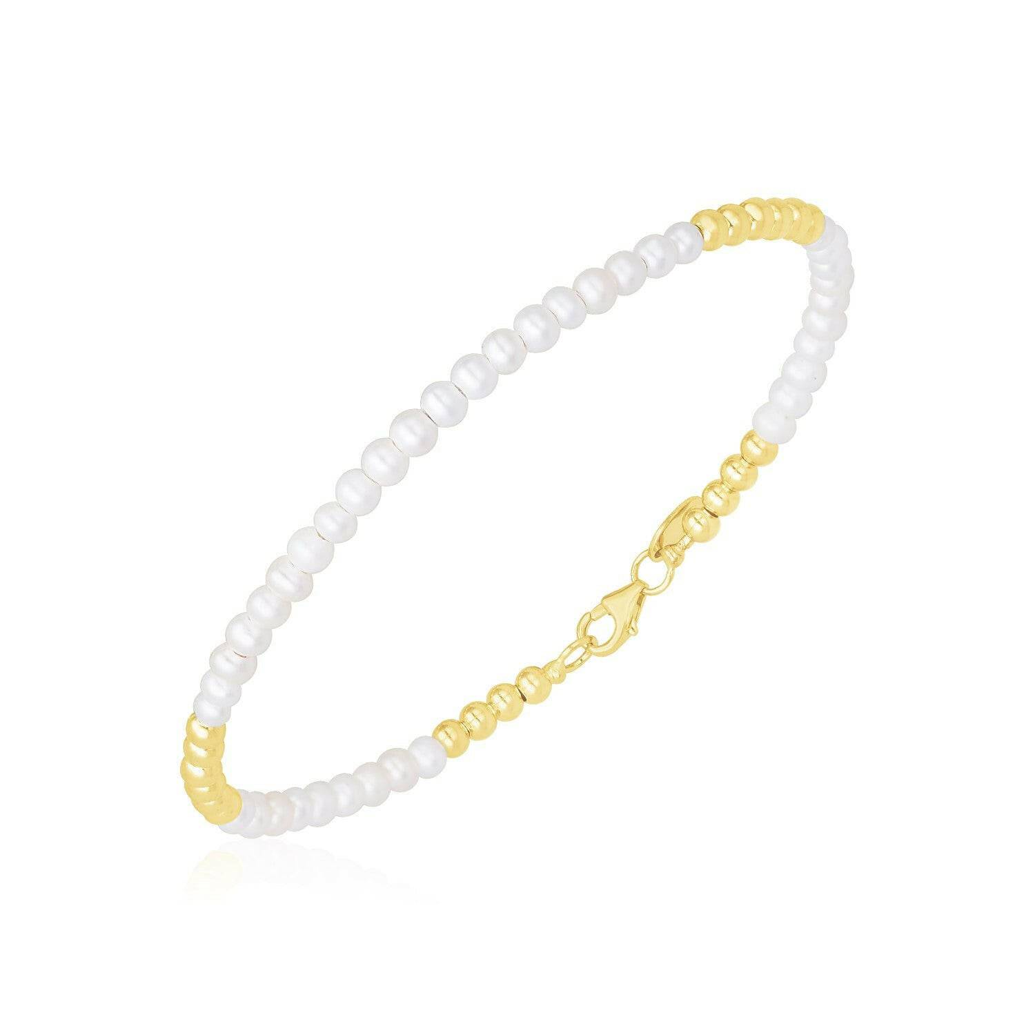 14k Yellow Gold High Polish Freshwater Pearl Pallina Bead Bracelet (2.00 mm) |