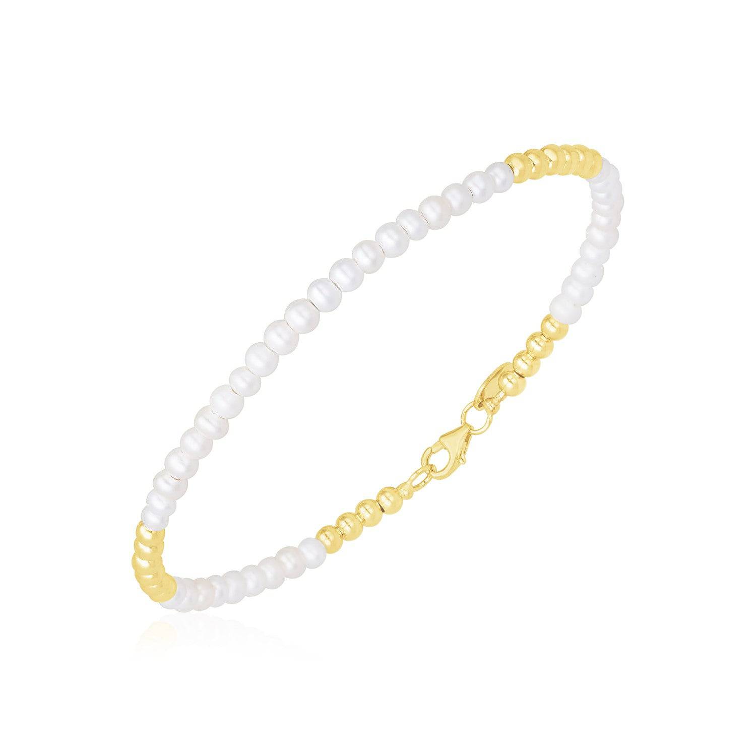 14k Yellow Gold High Polish Freshwater Pearl Pallina Bead Bracelet (2.00 mm) | 7'' - Forever in Harmony