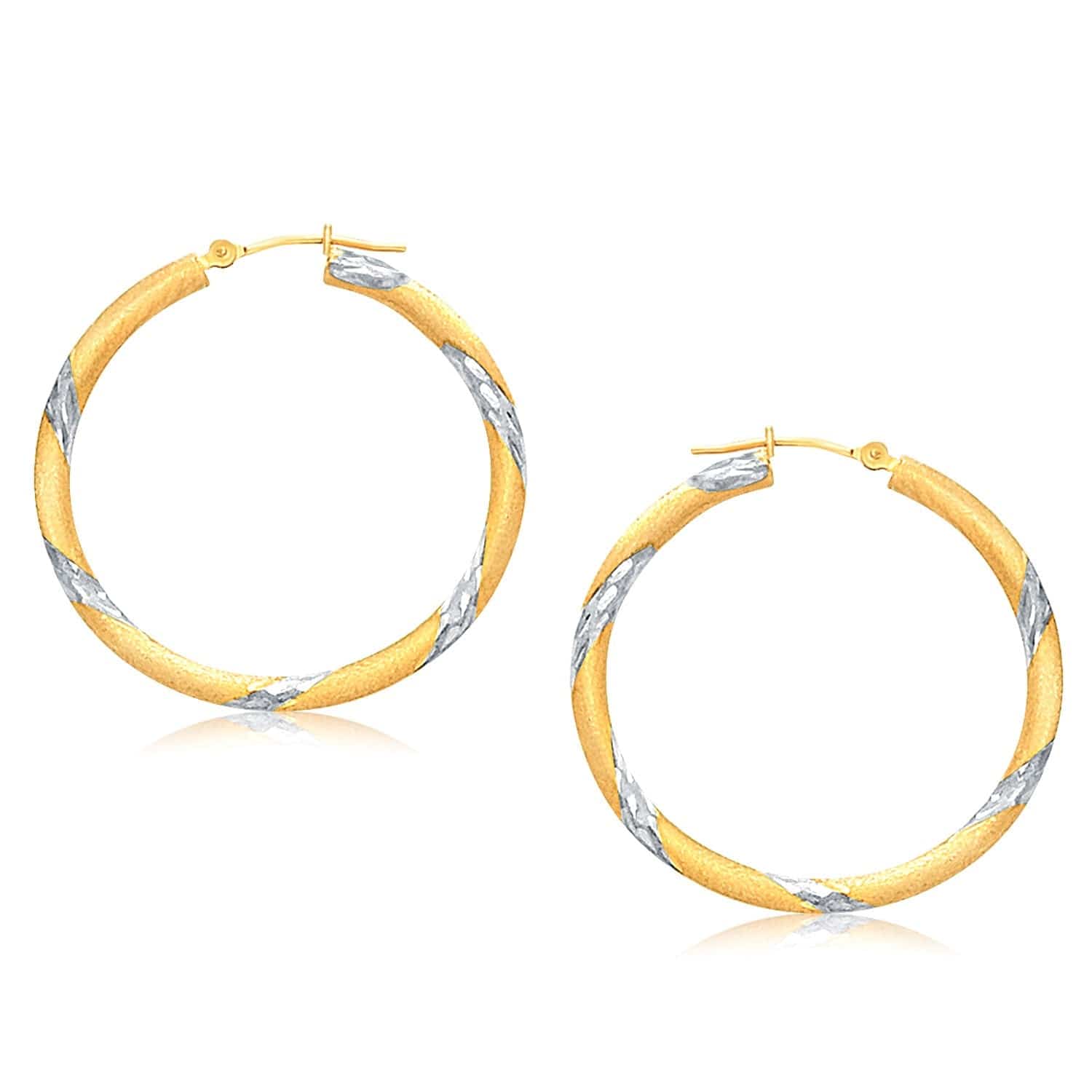 14k Two Tone Gold Polished Hoop Earrings (3x30mm) - Forever in Harmony