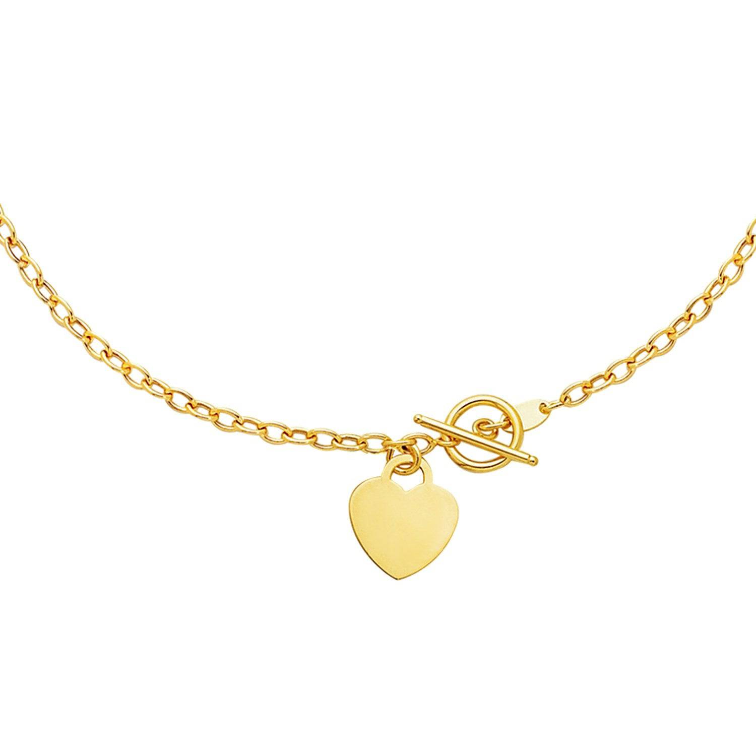 Toggle Necklace with Heart Charm in 14k Yellow Gold - Forever in Harmony