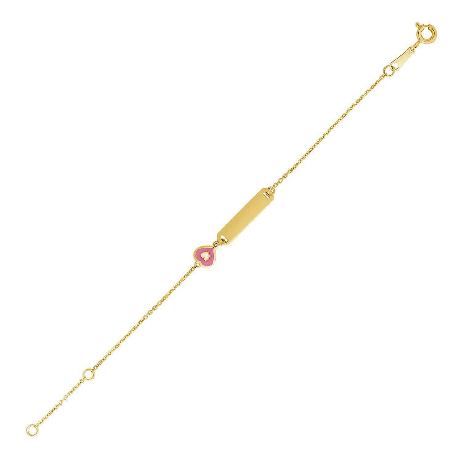 14k Yellow Gold 5 1/2 inch Childrens ID Bracelet with Enameled Heart (1.00 mm) |