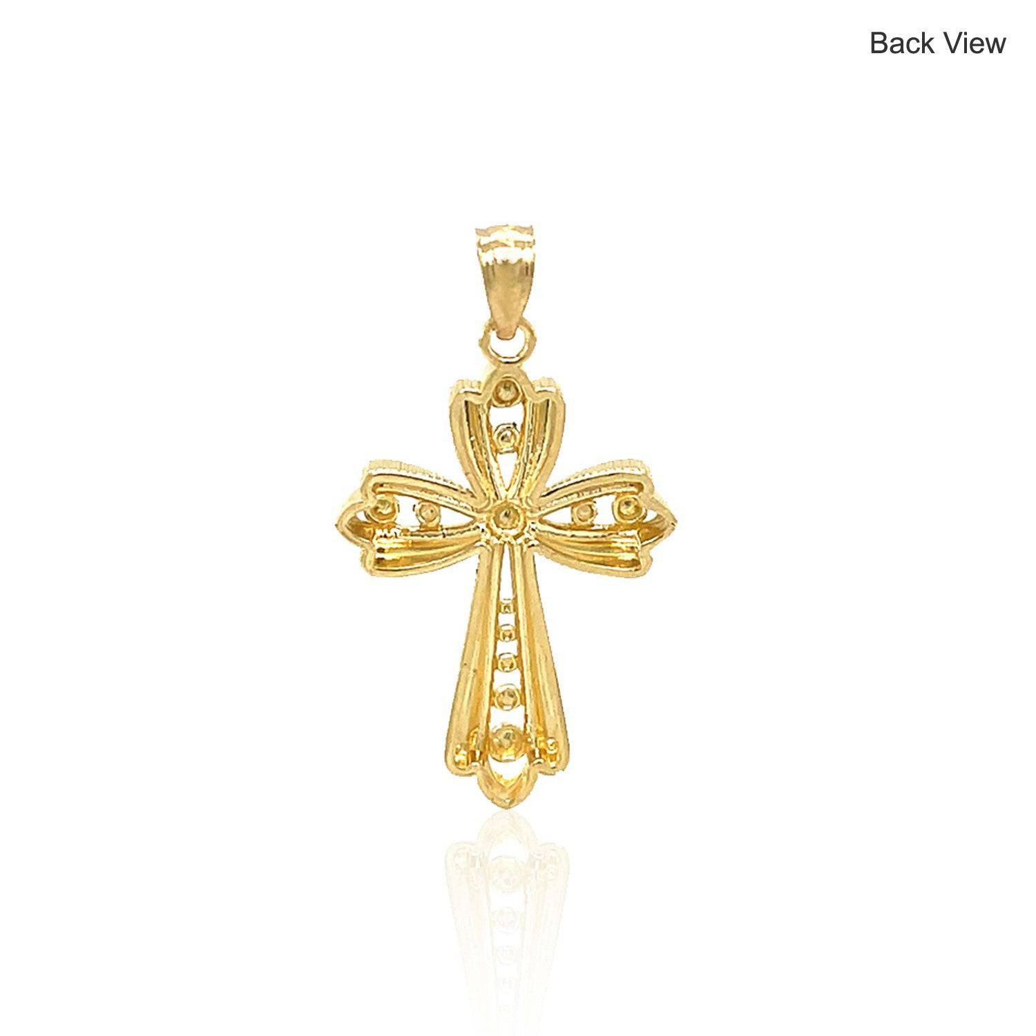 14k Two-Tone Gold Fancy Cross Pendant with Diamond Cuts - Forever in Harmony