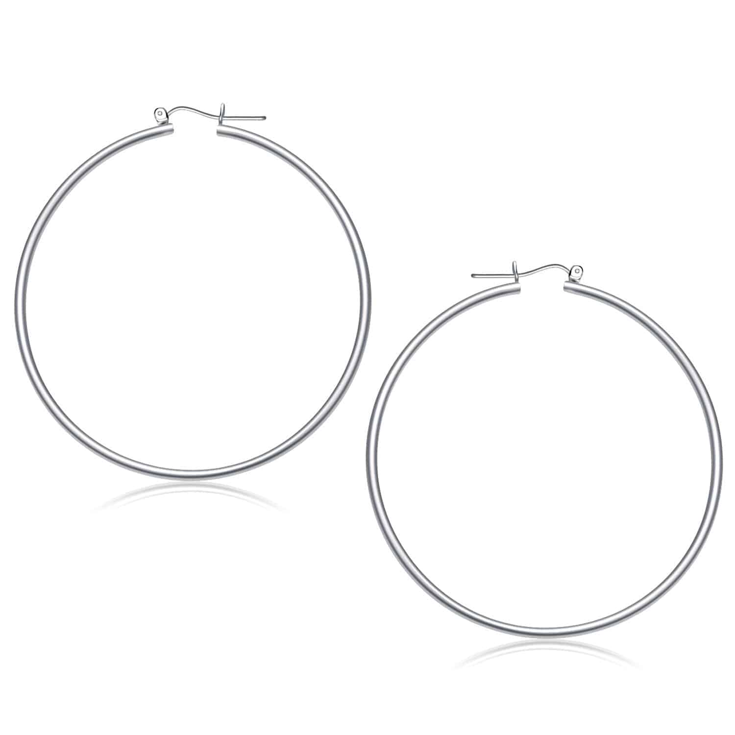 14k White Gold Polished Hoop Earrings (2x60mm) - Forever in Harmony