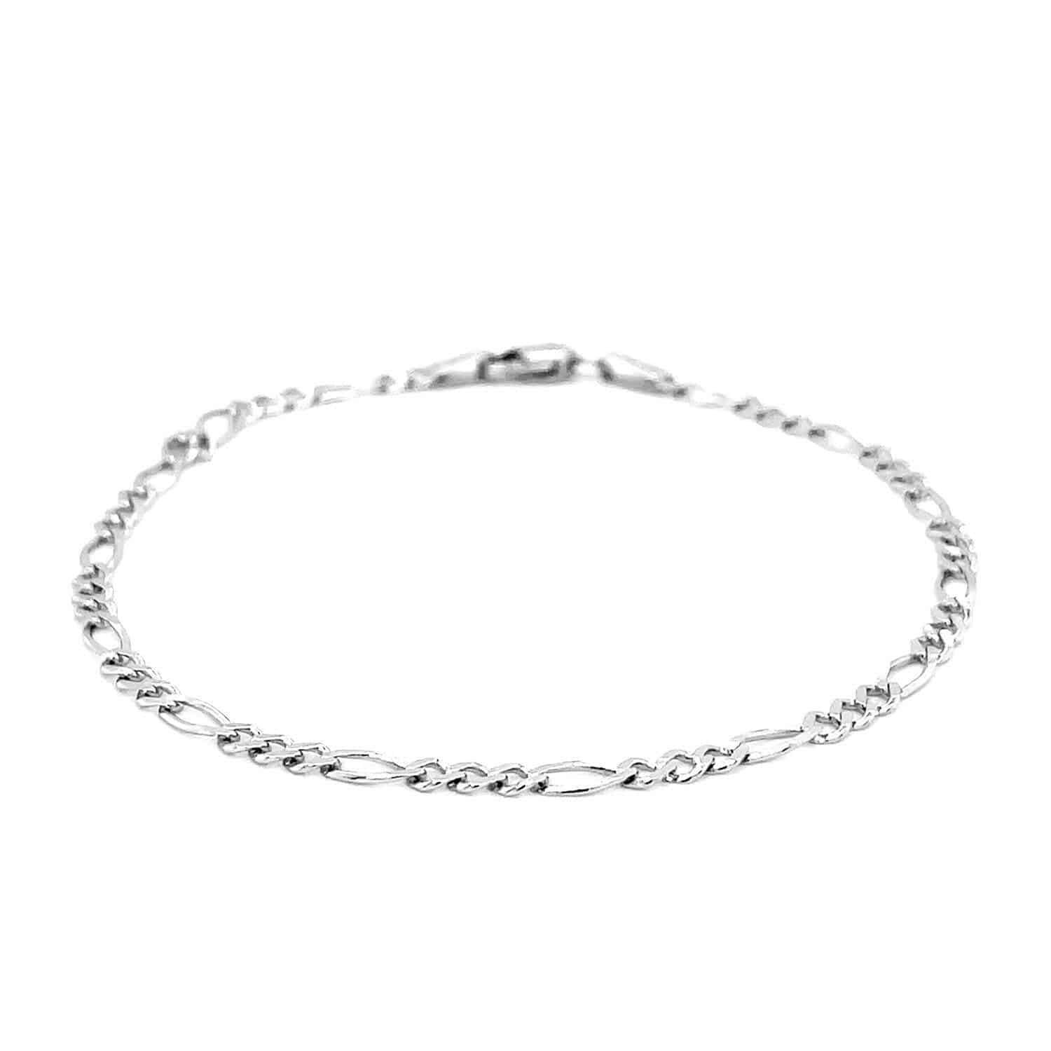 14k White Gold Solid Figaro Bracelet (2.60 mm) | - Forever in Harmony