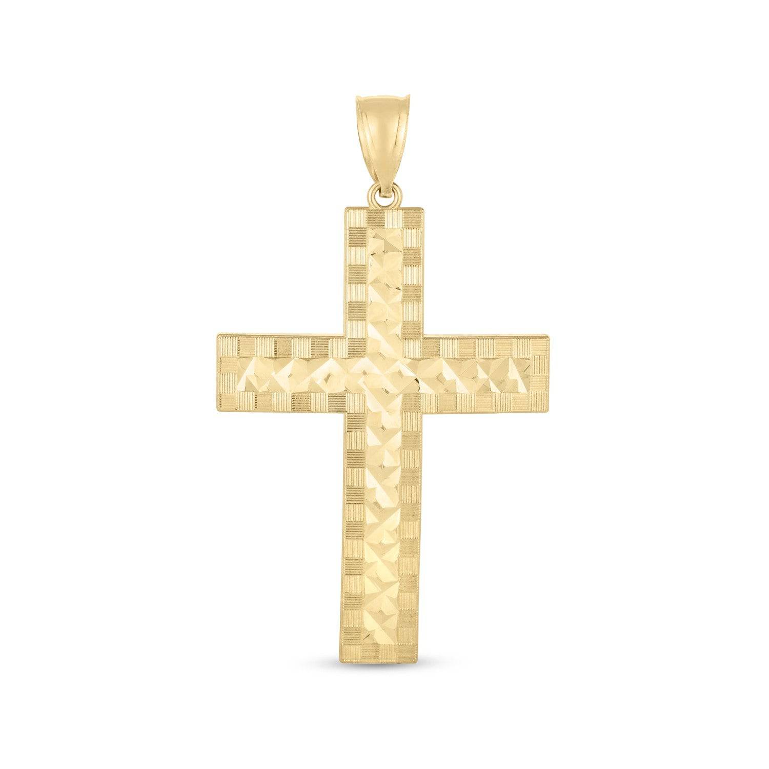 14k Yellow Gold High Polish Diamond Cut Cross Pendant - Forever in Harmony