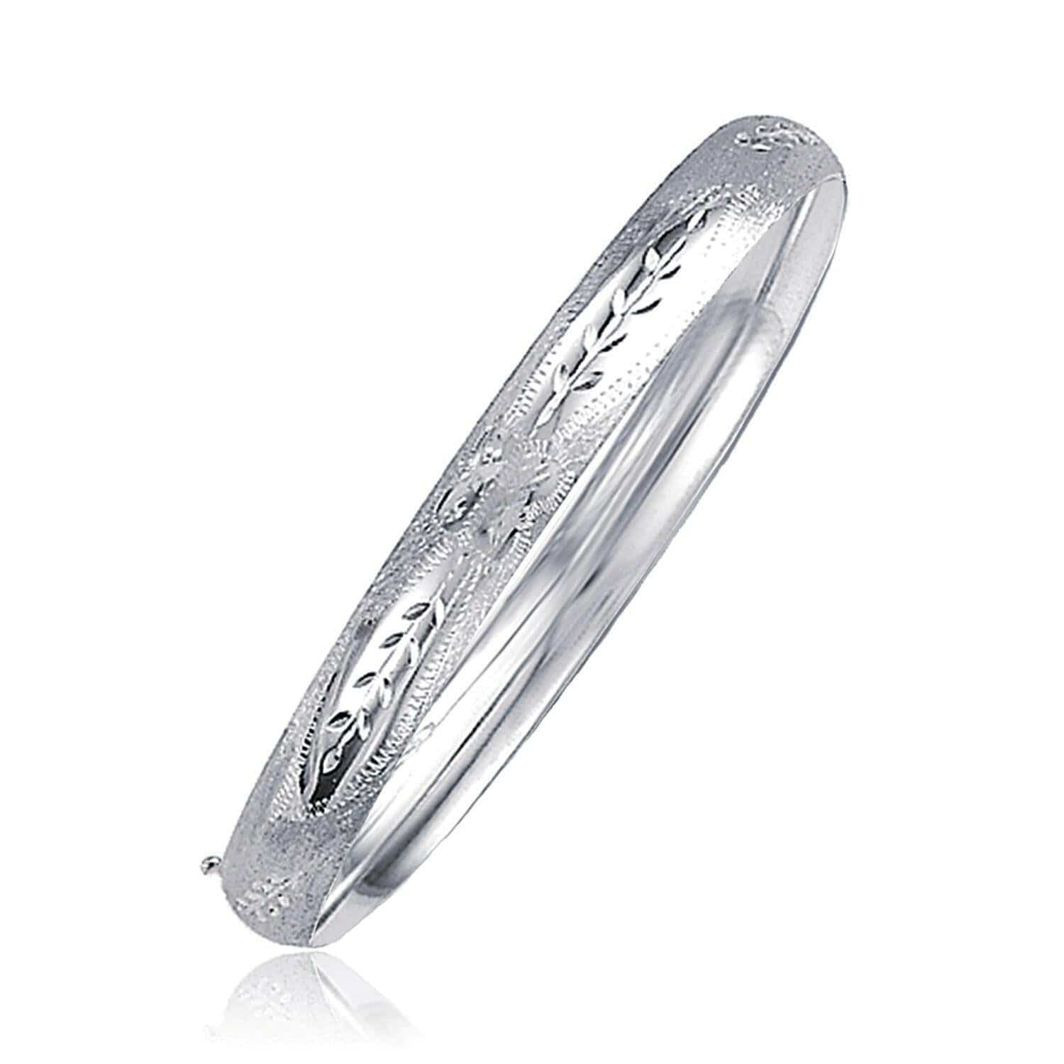 Classic Floral Carved Bangle in 14k White Gold (6.00 mm) |