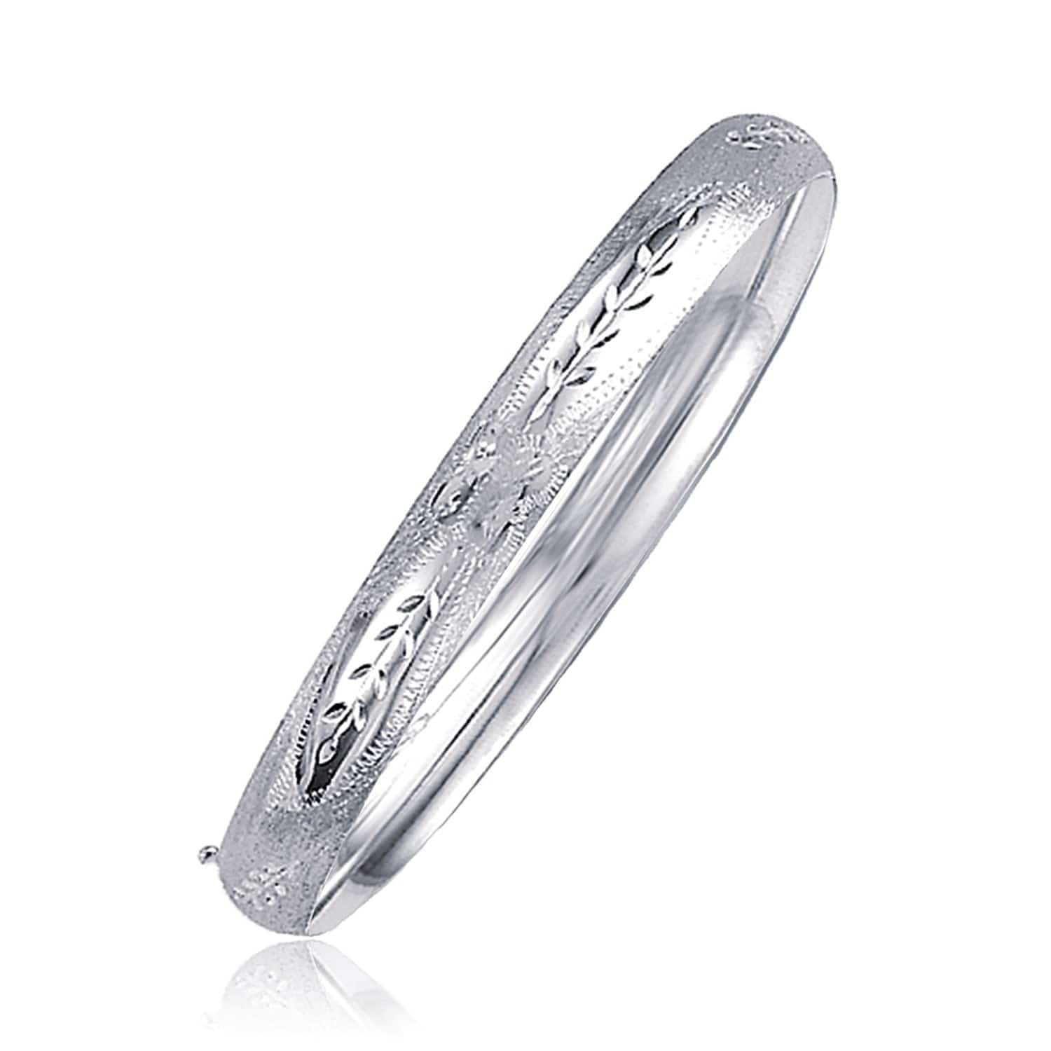 Classic Floral Carved Bangle in 14k White Gold (6.00 mm) | 7'' - Forever in Harmony