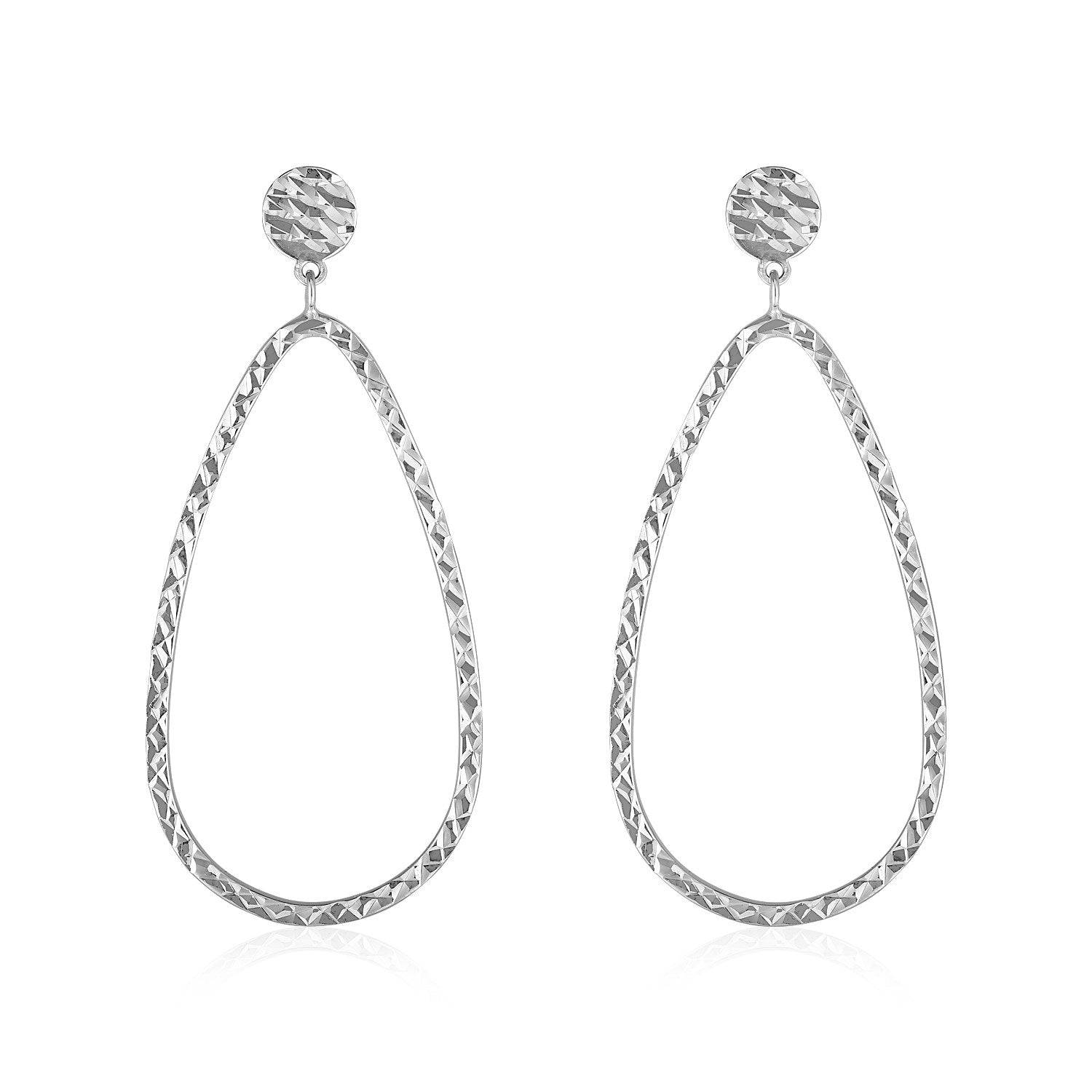 14k White Gold Textured Teardrop Motif Post Earrings - Forever in Harmony