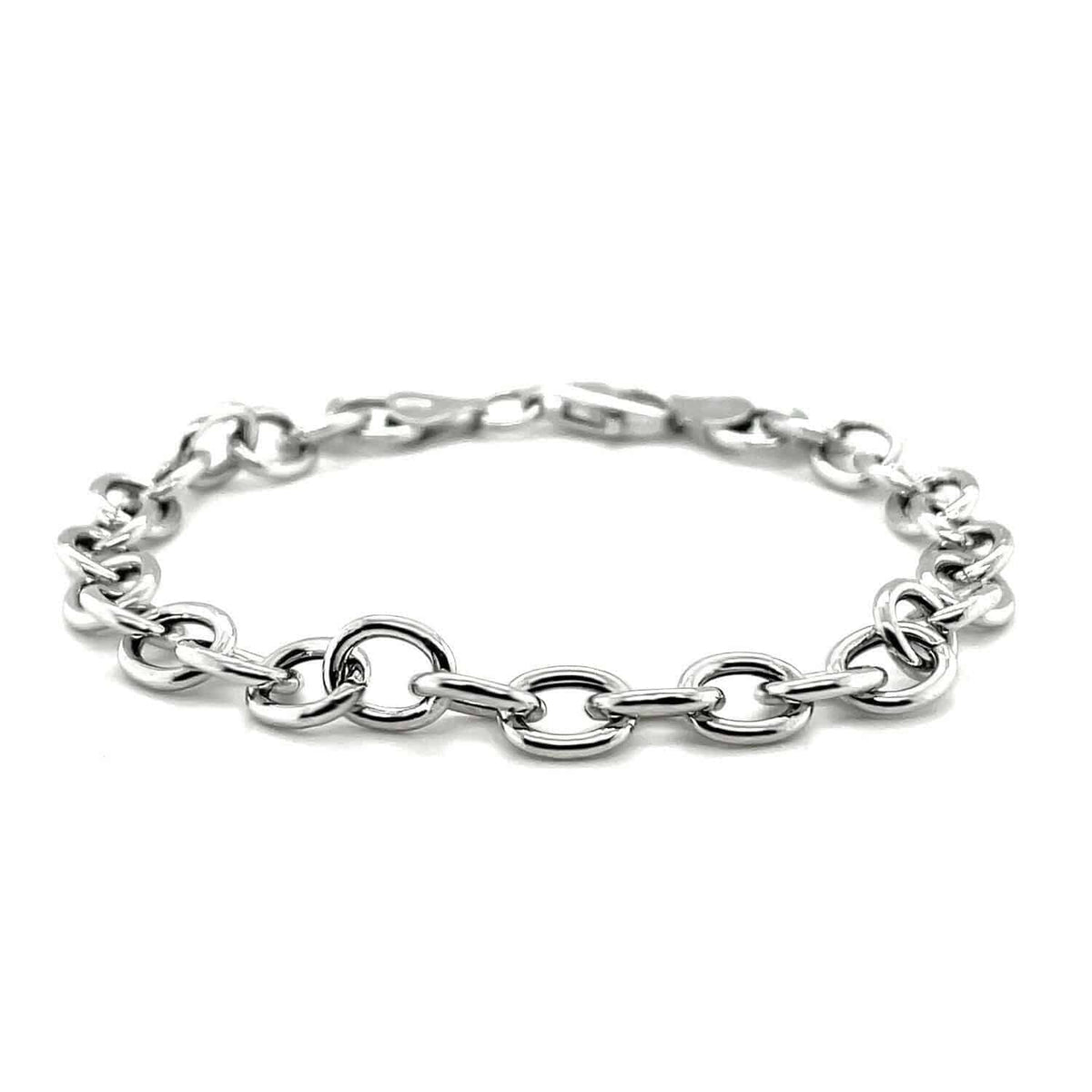 Sterling Silver Rhodium Plated Fancy Charm Bracelet (6.70 mm) |