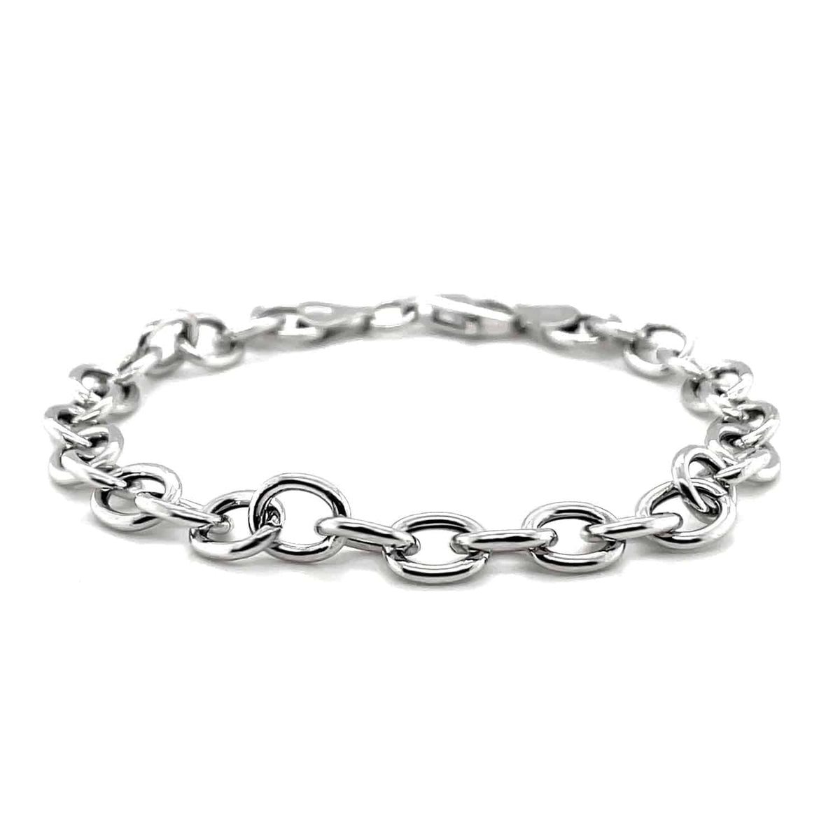 Sterling Silver Rhodium Plated Fancy Charm Bracelet (6.70 mm) | 7.25''