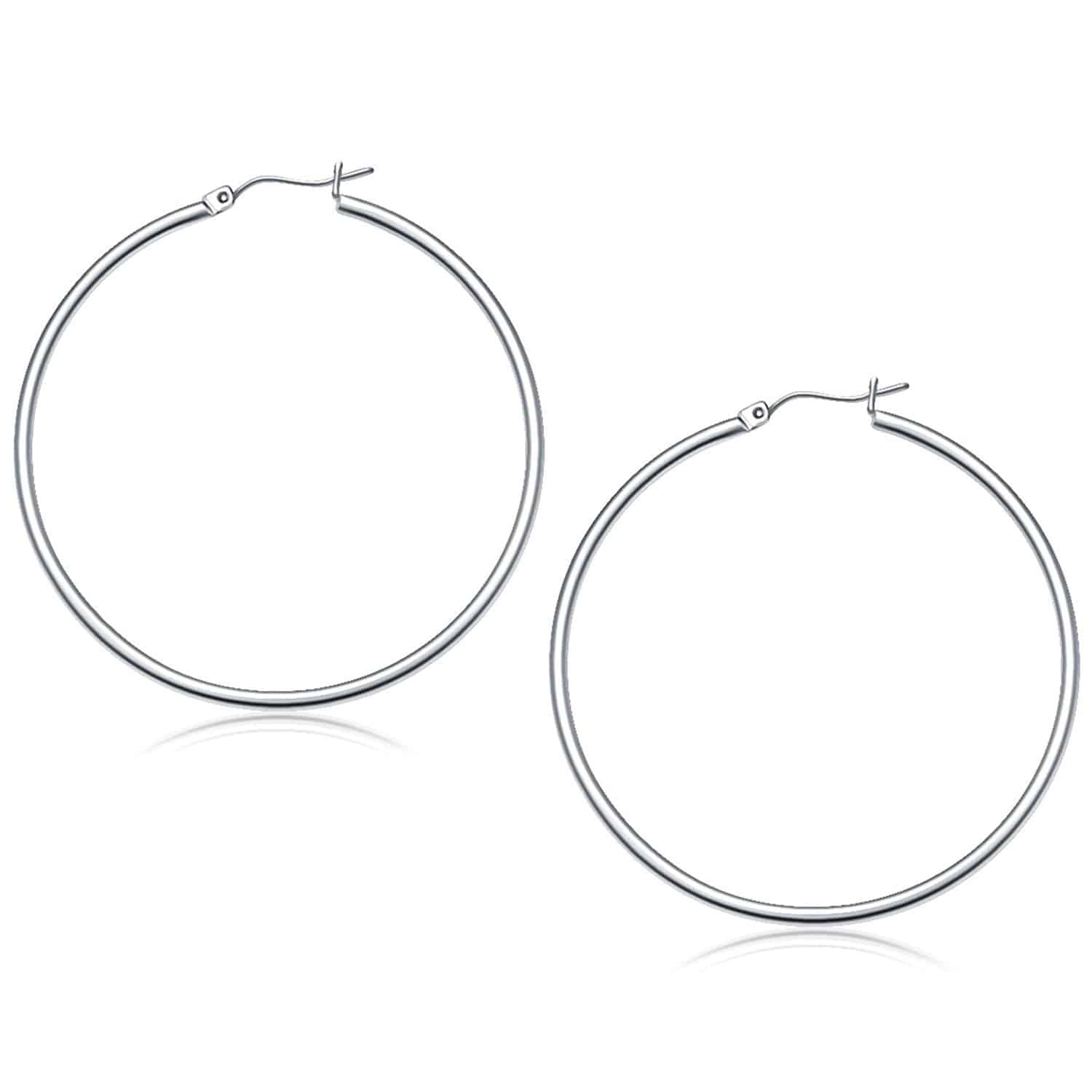 14k White Gold Polished Hoop Earrings (2x50 mm) - Forever in Harmony