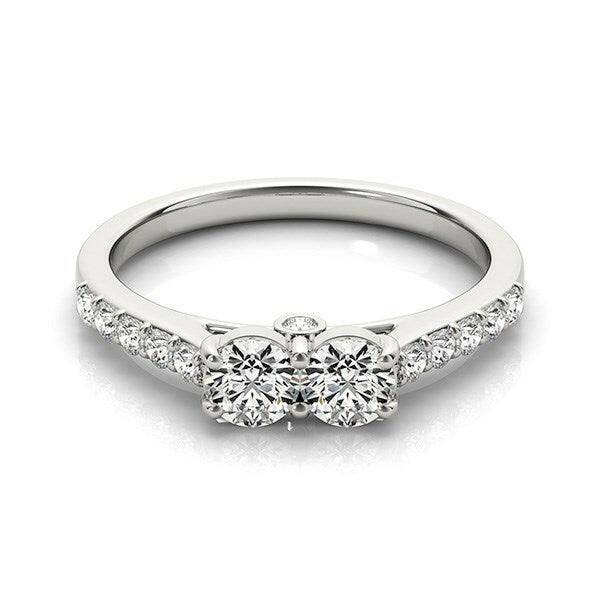 14k White Gold Round Two Stone Diamond Ring (3/4 cttw) - Forever in Harmony