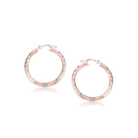 14k Rose Gold Fancy Diamond Cut Hoop Earrings(3x25mm) - Forever in Harmony