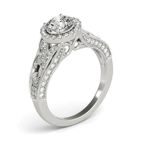 14k White Gold Diamond Engagement Ring with Baroque Shank Design (1 1/8 cttw) - Forever in Harmony