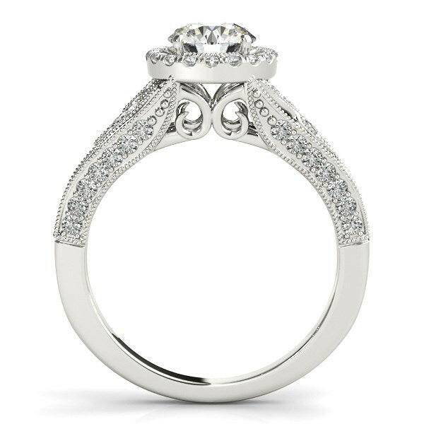 14k White Gold Diamond Engagement Ring with Baroque Shank Design (1 1/8 cttw) - Forever in Harmony