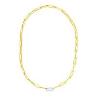 14k Yellow Gold Paperclip Chain Necklace with Diamond Link - Forever in Harmony