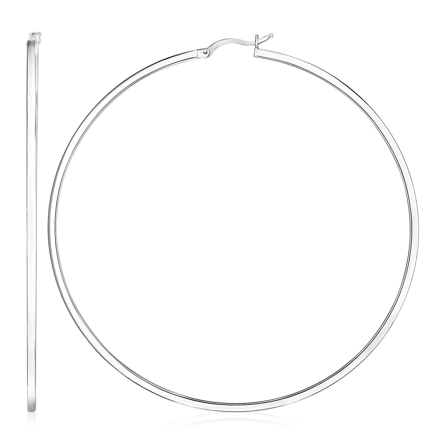 Sterling Silver Large Rectangular Profile Polished Hoop Earrings(75mm)