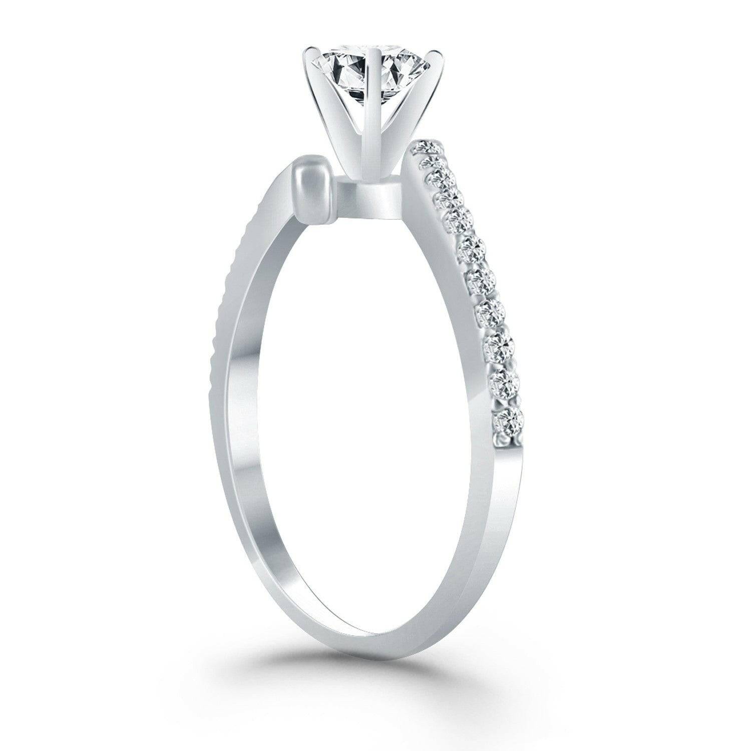 14k White Gold Open Shank Bypass Diamond Engagement Ring - Forever in Harmony