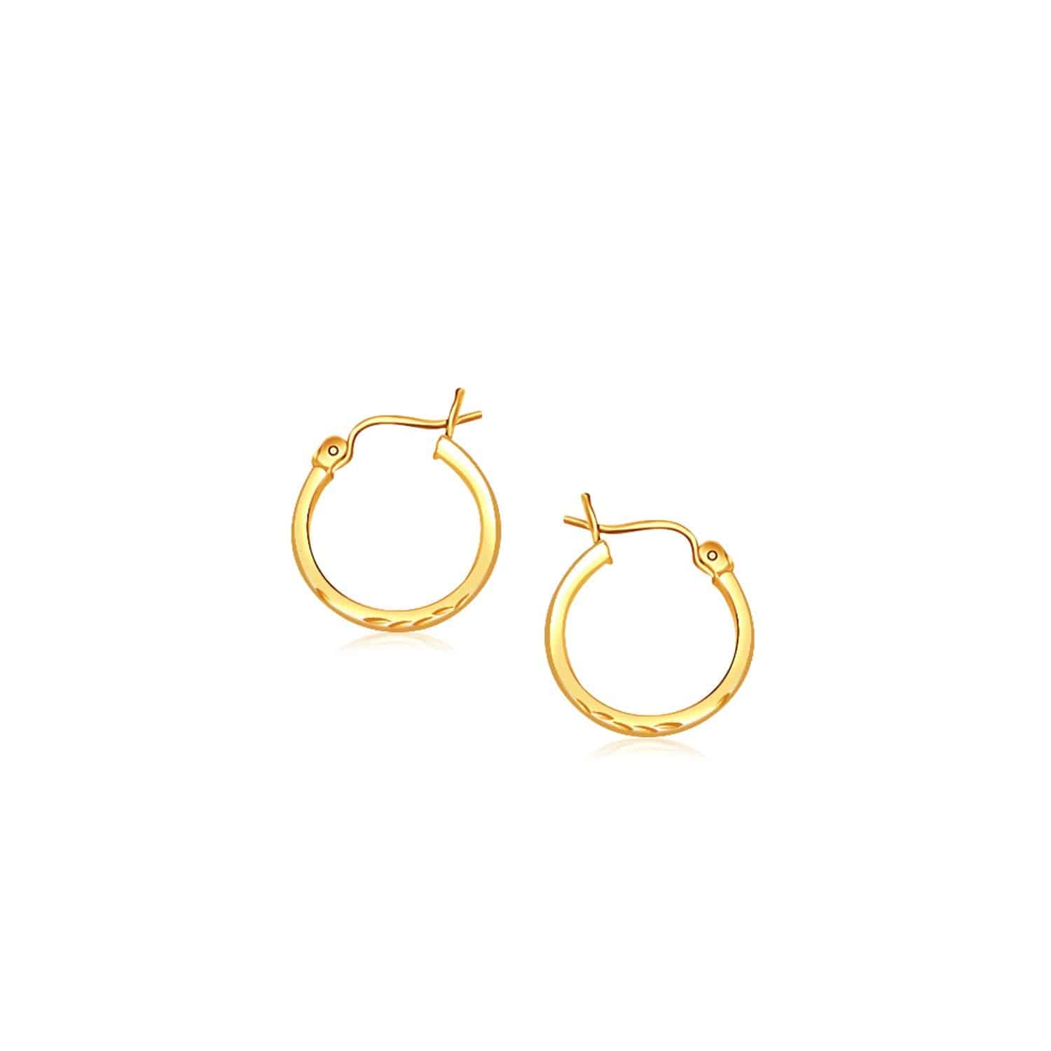 14k Yellow Gold Slender Hoop Earring with Diamond-Cut Finish (2x15mm) - Forever in Harmony