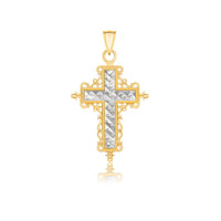 14k Two-Tone Gold Diamond Cut and Baroque Inspired Cross Pendant - Forever in Harmony